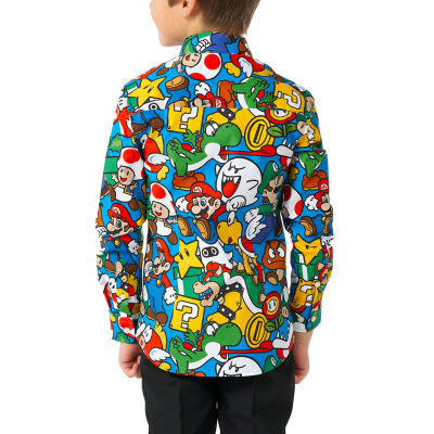 Opposuits Little Boys Spread Collar Long Sleeve Super Mario Dress Shirt