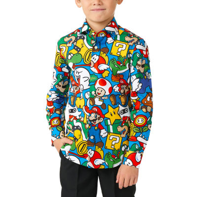 Opposuits Little Boys Spread Collar Long Sleeve Super Mario Dress Shirt