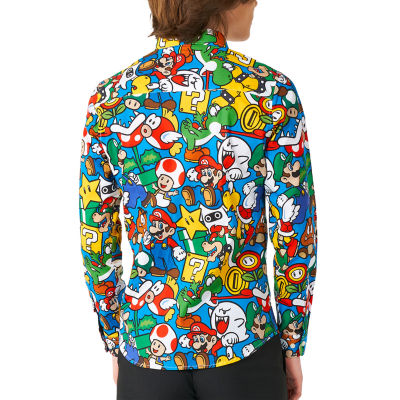 Opposuits Big Boys Spread Collar Long Sleeve Super Mario Dress Shirt