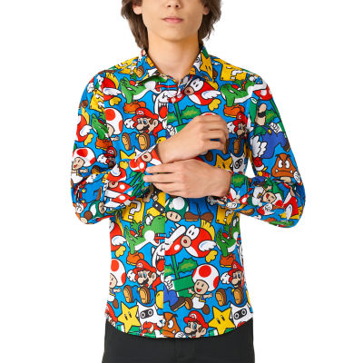 OppoSuits Men's Shirt LS Fancy Fish, Blue, Small