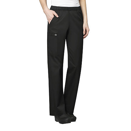 Wink Wonderwork Pull-On Cargo Womens Tag Free Scrub Pants, Petite Medium, Black