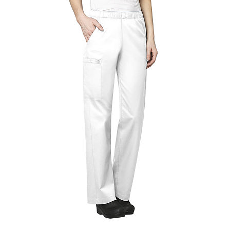 Wink Wonderwork Pull-On Cargo Womens Tag Free Scrub Pants, Petite Large, White