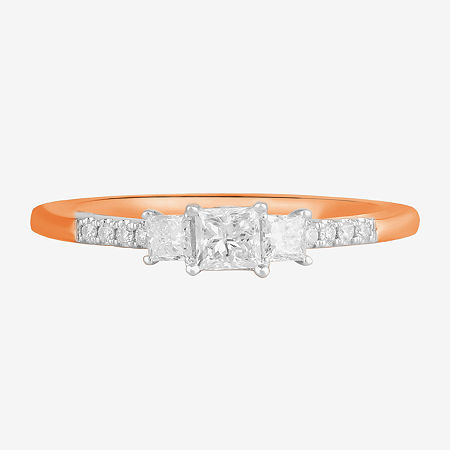 Love Lives Forever (F / Si2) Womens 1/2 CT. T.W. Lab Grown White Diamond 10K White Gold Side Stone 3-Stone Engagement Ring, 8, Rose