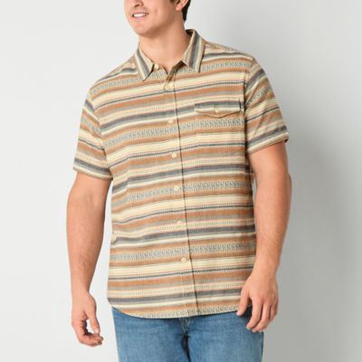 Frye and Co. Big Tall Mens Regular Fit Short Sleeve Striped Button-Down Shirt