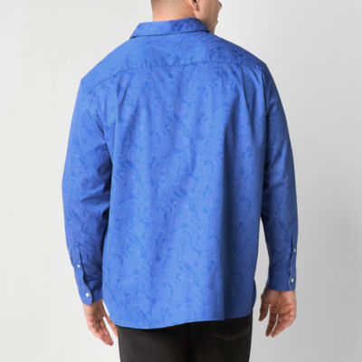 Shaquille O'Neal XLG Easycare Big and Tall Mens Regular Fit Long Sleeve Paisley Button-Down Shirt