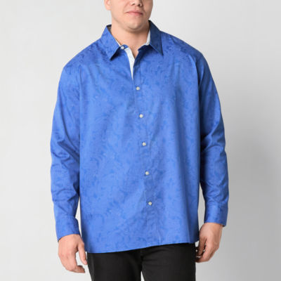 Shaquille O'Neal XLG Easycare Big and Tall Mens Regular Fit Long Sleeve Paisley Button-Down Shirt