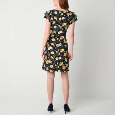 Perceptions Short Sleeve Floral Fit + Flare Dress