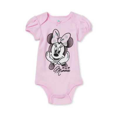 Baby Girls Crew Neck Short Sleeve Minnie Mouse Bodysuit