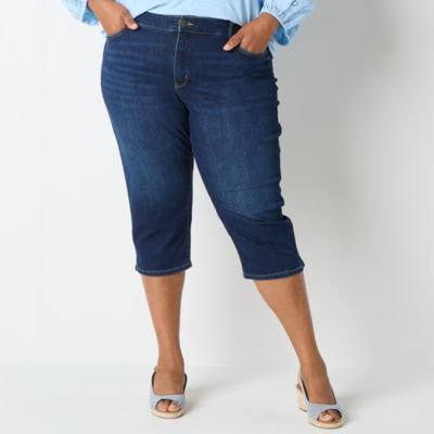 St. John's Bay Secretly Slender Denim Mid Rise Plus Capris