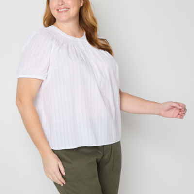 St. John's Bay Plus Womens Round Neck Short Sleeve Blouse