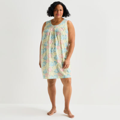 Adonna Womens Poplin Scoop Neck Nightgown