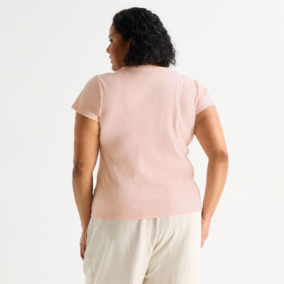 Liz Claiborne Womens Plus Crew Neck Short Sleeve T-Shirt