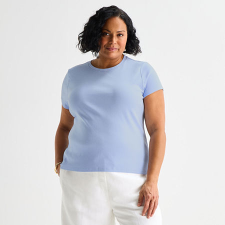 Liz Claiborne Womens Plus Crew Neck Short Sleeve T-Shirt, 0x, Blue