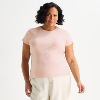 Liz Claiborne Womens Plus Crew Neck Short Sleeve T-Shirt