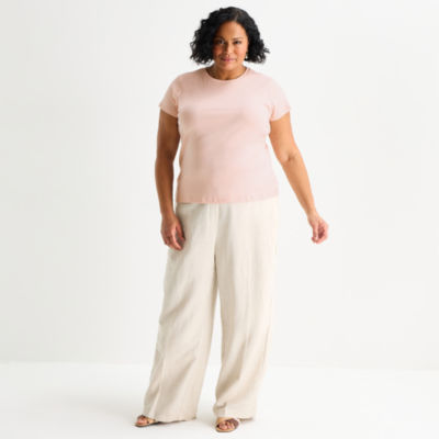 Liz Claiborne Womens Plus Crew Neck Short Sleeve T-Shirt