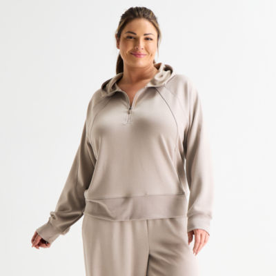 Xersion Womens Plus Scuba Luxe Hooded Half Zip Pullover, Color