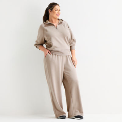 Xersion Womens Plus Scuba Luxe Open Hem Pant, Color: Satellite