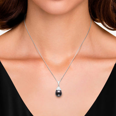 Limited Quantities! Womens Dyed Black Cultured Freshwater Pearl Sterling Silver 18 Inch Pendant Necklace