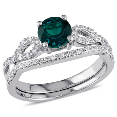 Lab Created Green Emerald & 1/6 CT. T.W. Diamond 10K Gold White Bridal ...