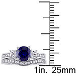 Lab Created Blue Sapphire & 1/7 CT. T.W. Diamond 10K White Gold Bridal Set