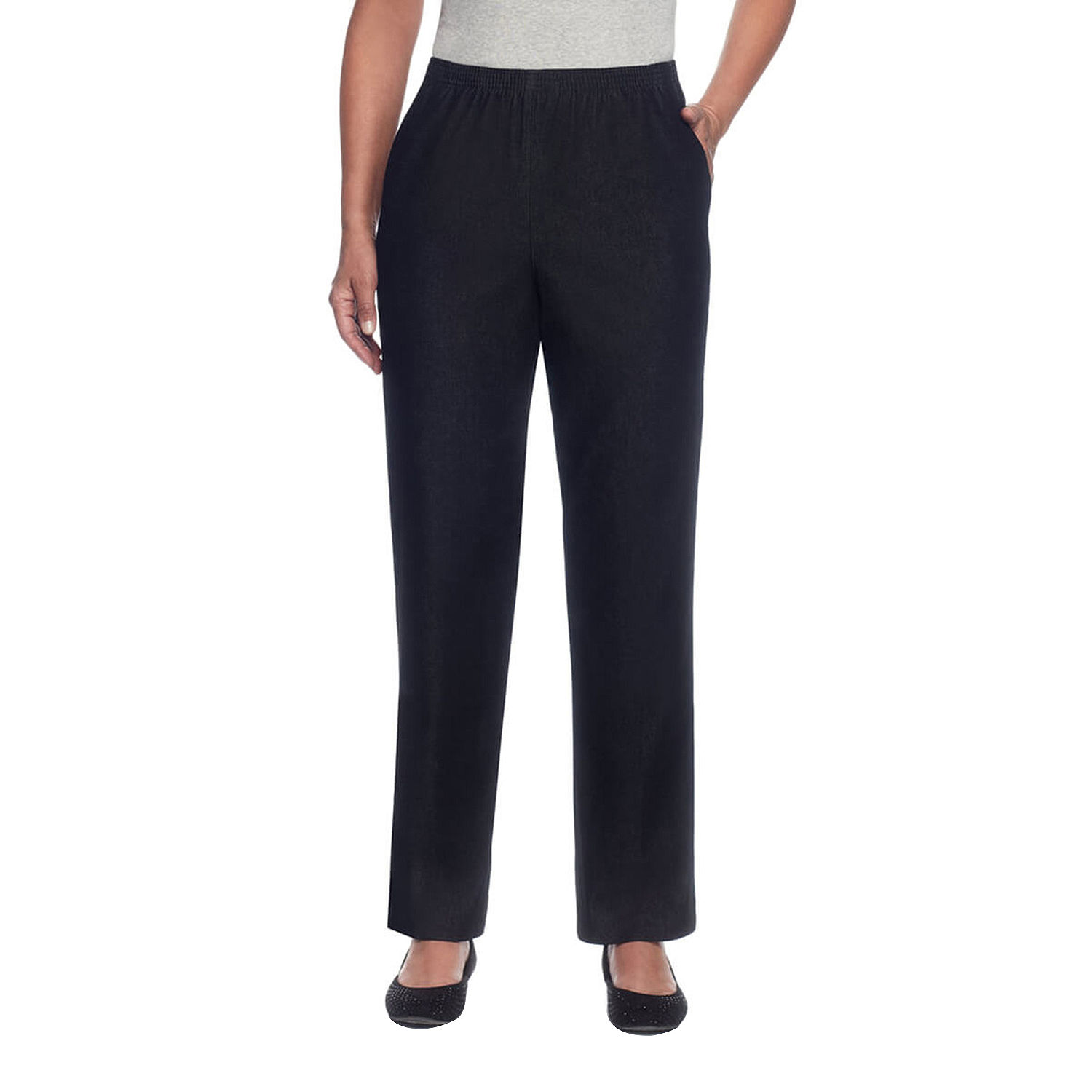 Alfred Dunner Womens Mid Rise Straight Pull-On Pants, Color: Black ...