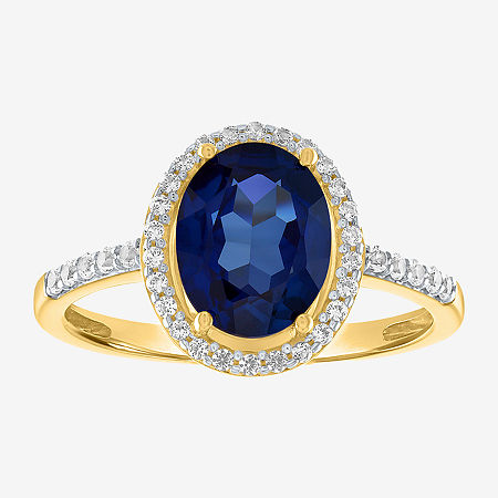 Womens Lab Created Blue Sapphire 10K Gold Halo Cocktail Ring, 7