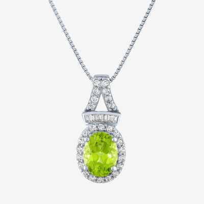 Womens Genuine Green Peridot Sterling Silver Oval Pendant Necklace