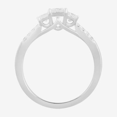 Love Lives Forever (F / Si2) Womens 3/4 CT. T.W. Lab Grown White Diamond 10K White Gold Side Stone 3-Stone Engagement Ring