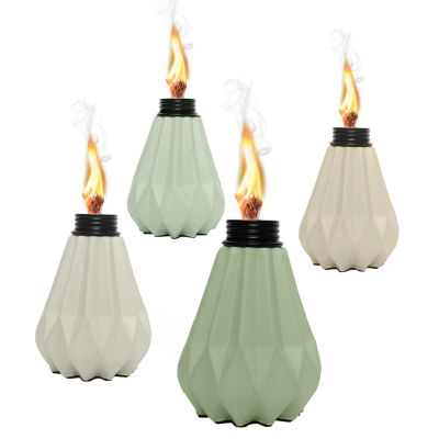 Deco Window Set Of 4 Tabletop Ceramic Lamp Landscape Multicolored Lantern With Fiberglass Wick & Cap For Garden Patio Yard Torch