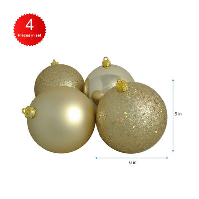 4ct Champagne Gold Shatterproof 4-Finish Christmas Ball Ornaments 6'' (150mm)