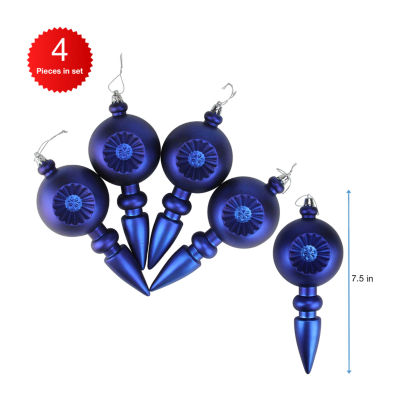 4ct Matte Royal Blue Retro Reflector Shatterproof Christmas Finial Ornaments 7.5"