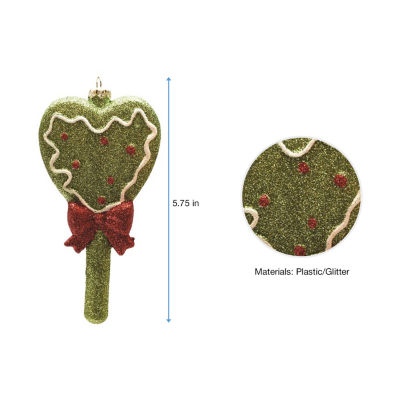 5.75'' Glittered Green and Red Shatterproof Christmas Heart Lollipop Ornament