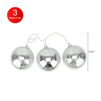 Set of 3 Lighted Silver Mercury Glass Finish Ball Christmas Ornaments - Clear Lights