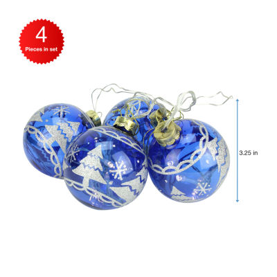 4ct Blue Glass 2-Finish LED Lighted Christmas Ball Ornaments 3.25'' (80mm)