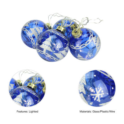 4ct Blue Glass 2-Finish LED Lighted Christmas Ball Ornaments 3.25'' (80mm)