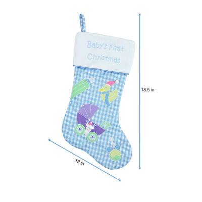 18.5'' Blue and White 'Baby's First Christmas' Embroidered Christmas Stocking