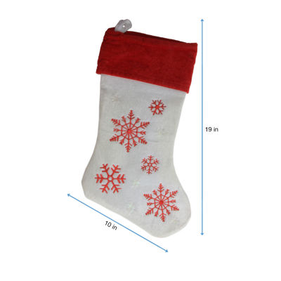 19'' Red and White Velvet Embroidered Snowflake Christmas Stocking