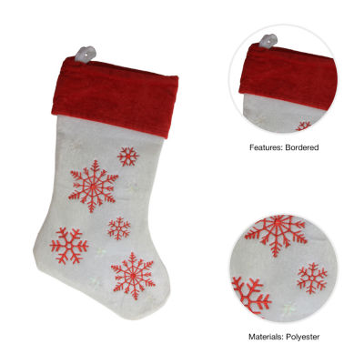 19'' Red and White Velvet Embroidered Snowflake Christmas Stocking