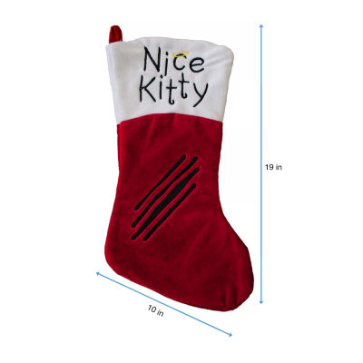 19'' Red and White Angel 'Nice Kitty' Embroidered Christmas Stocking