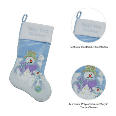 21'' Blue and White ''Baby's First Christmas'' Snowman Stocking