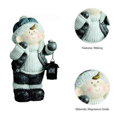 18.5'' White and Gray Little Boy Holding Tea Light Lantern Christmas Tabletop Figure