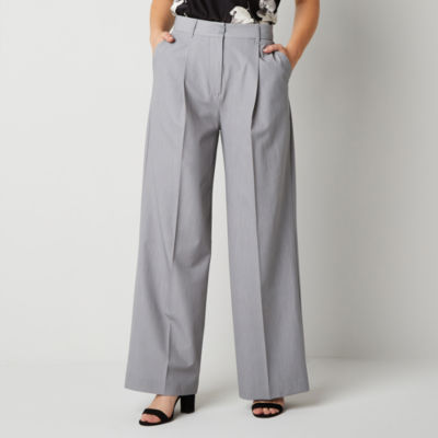 Worthington-Tall Straight Pleated Pant, Color: Gray Alloy Heather ...