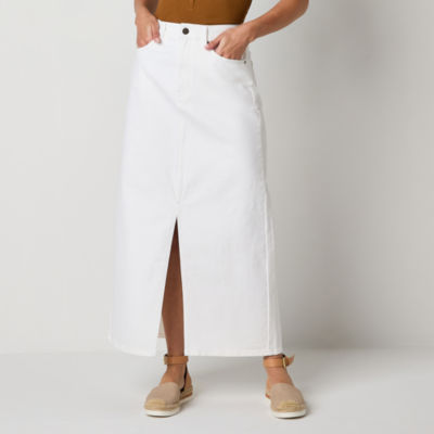 Risen High Rise Frayed Long Pencil Denim skirt
