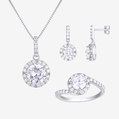 Diamonart White Cubic Zirconia Sterling Silver Round 3-pc. Jewelry Set