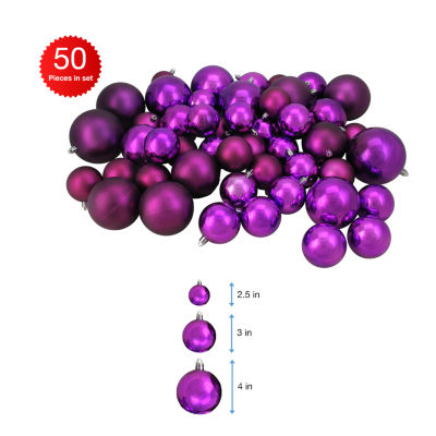 50ct Purple Shatterproof 2-Finish Christmas Ball Ornaments 4'' (100mm)