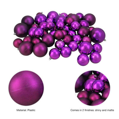 50ct Purple Shatterproof 2-Finish Christmas Ball Ornaments 4'' (100mm)