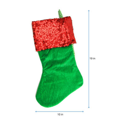 19'' Green and Red Chevron Sequin Cuff Christmas Stocking