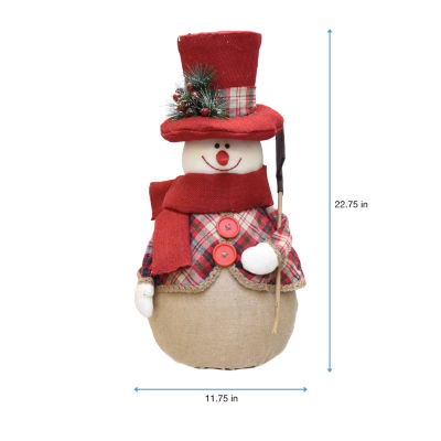 22.75'' Red and Brown Plaid Snowman with Shovel Tabletop Christmas Figure