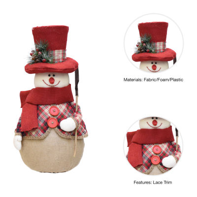 22.75'' Red and Brown Plaid Snowman with Shovel Tabletop Christmas Figure