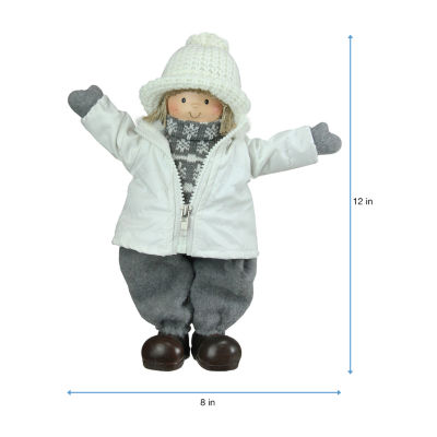 12'' White and Gray Joyful Standing Boy Christmas Tabletop Figurine